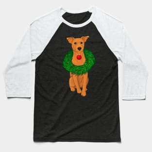 Cute brown staffy dog with a Christmas wreath Baseball T-Shirt